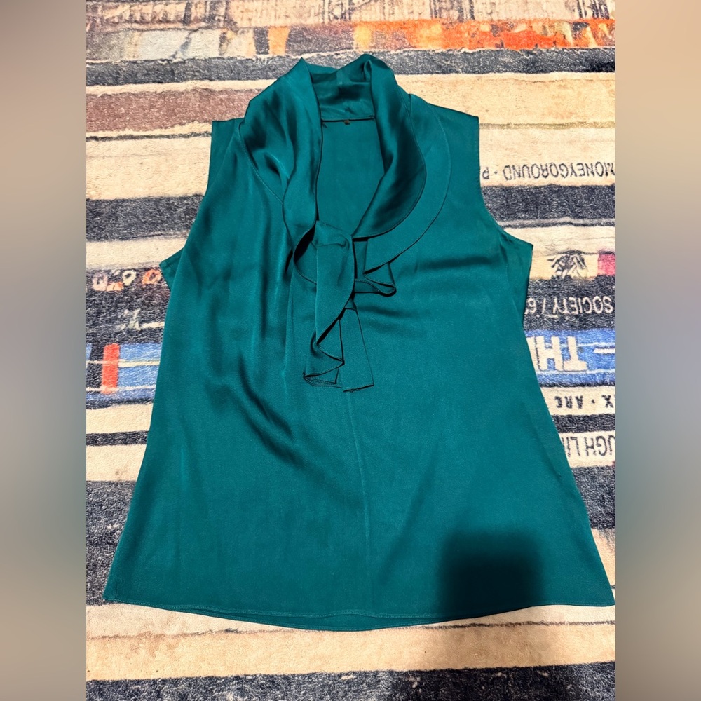 Elie Tahari Teal Sleeveless Silk Blouse
